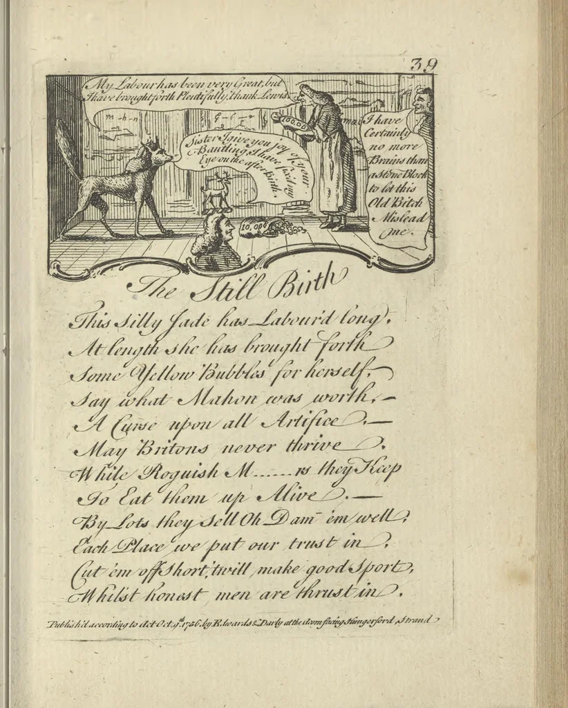 An illustration from A political and satirical history of the years 1756, 1757, 1758, 1759, 1760, 1761, and 1762. : In a series of 112 humourous and entertaining prints. Contraining all the most remarkable transactions, characters and caricatures of those memorable years. To which is annexed, an explanatory account or key to every print, 1762, leaf 106
