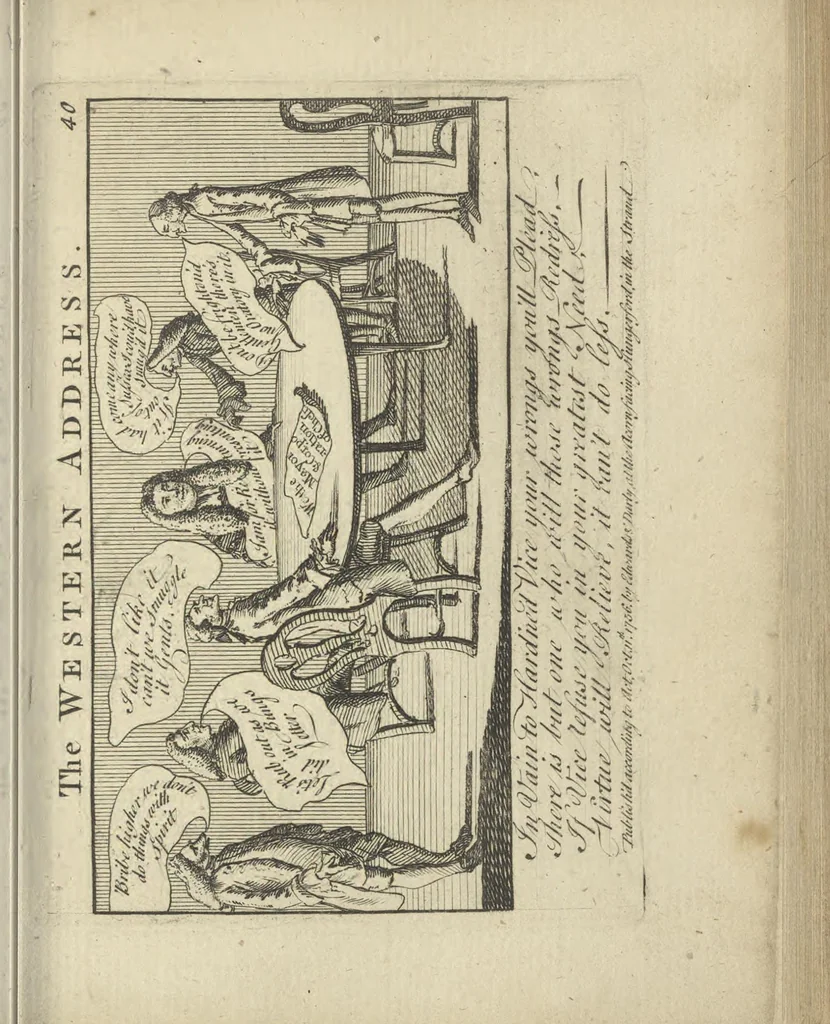 An illustration from A political and satirical history of the years 1756, 1757, 1758, 1759, 1760, 1761, and 1762. : In a series of 112 humourous and entertaining prints. Contraining all the most remarkable transactions, characters and caricatures of those memorable years. To which is annexed, an explanatory account or key to every print, 1762, leaf 108