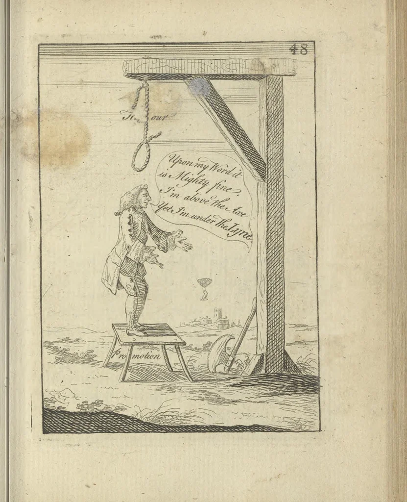 An illustration from A political and satirical history of the years 1756, 1757, 1758, 1759, 1760, 1761, and 1762. : In a series of 112 humourous and entertaining prints. Contraining all the most remarkable transactions, characters and caricatures of those memorable years. To which is annexed, an explanatory account or key to every print, 1762, leaf 124