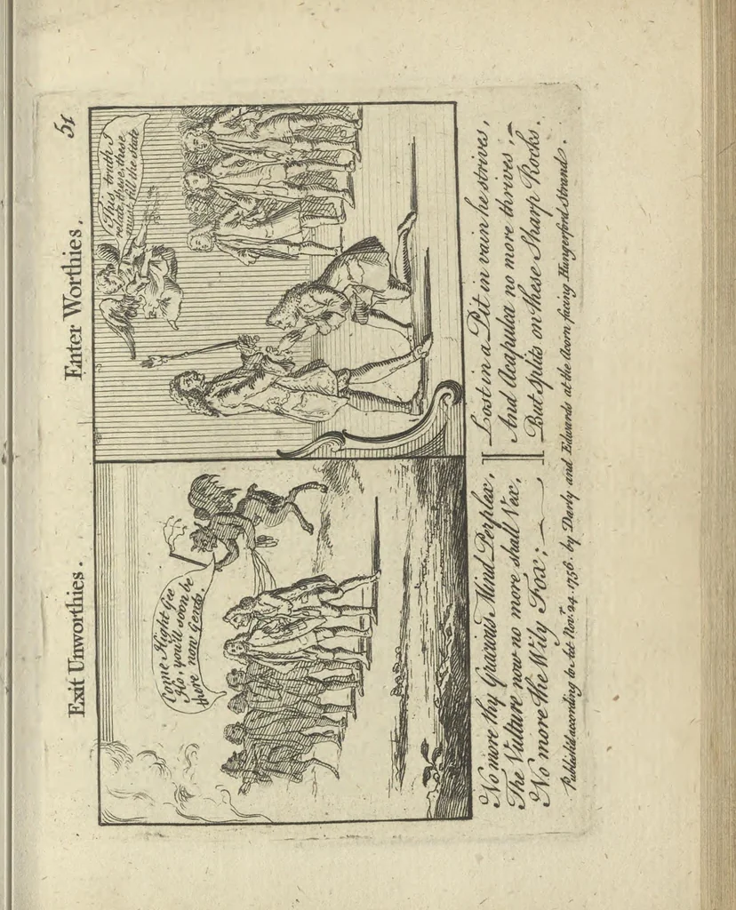 An illustration from A political and satirical history of the years 1756, 1757, 1758, 1759, 1760, 1761, and 1762. : In a series of 112 humourous and entertaining prints. Contraining all the most remarkable transactions, characters and caricatures of those memorable years. To which is annexed, an explanatory account or key to every print, 1762, leaf 130