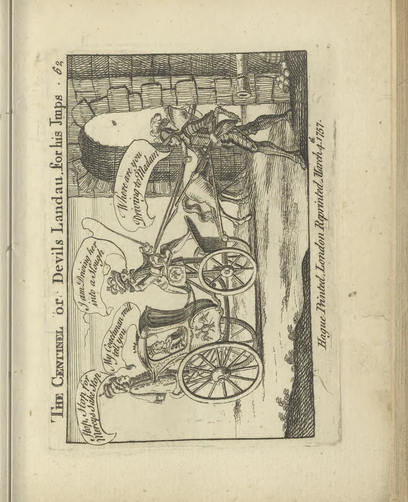 An illustration from A political and satirical history of the years 1756, 1757, 1758, 1759, 1760, 1761, and 1762. : In a series of 112 humourous and entertaining prints. Contraining all the most remarkable transactions, characters and caricatures of those memorable years. To which is annexed, an explanatory account or key to every print, 1762, leaf 152