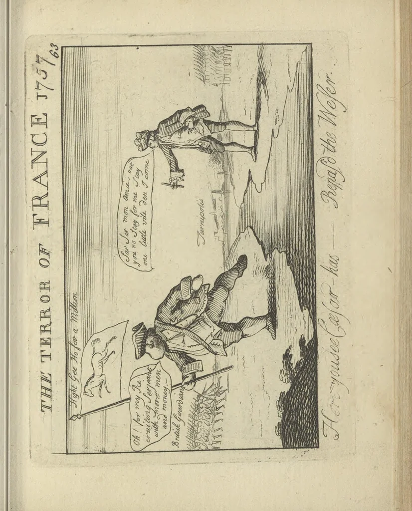 An illustration from A political and satirical history of the years 1756, 1757, 1758, 1759, 1760, 1761, and 1762. : In a series of 112 humourous and entertaining prints. Contraining all the most remarkable transactions, characters and caricatures of those memorable years. To which is annexed, an explanatory account or key to every print, 1762, leaf 154