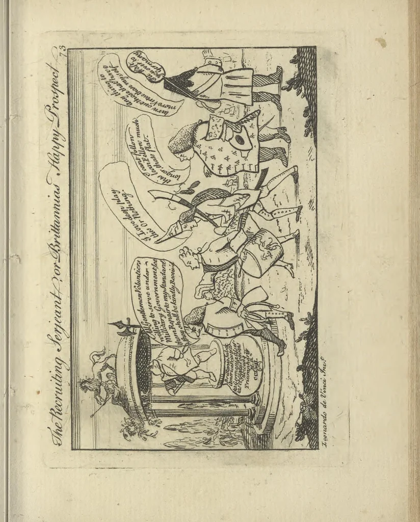 An illustration from A political and satirical history of the years 1756, 1757, 1758, 1759, 1760, 1761, and 1762. : In a series of 112 humourous and entertaining prints. Contraining all the most remarkable transactions, characters and caricatures of those memorable years. To which is annexed, an explanatory account or key to every print, 1762, leaf 174