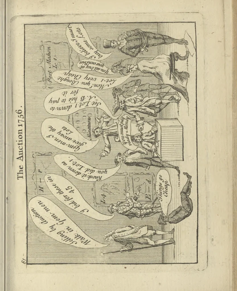 An illustration from A political and satirical history of the years 1756, 1757, 1758, 1759, 1760, 1761, and 1762. : In a series of 112 humourous and entertaining prints. Contraining all the most remarkable transactions, characters and caricatures of those memorable years. To which is annexed, an explanatory account or key to every print, 1762, leaf 190