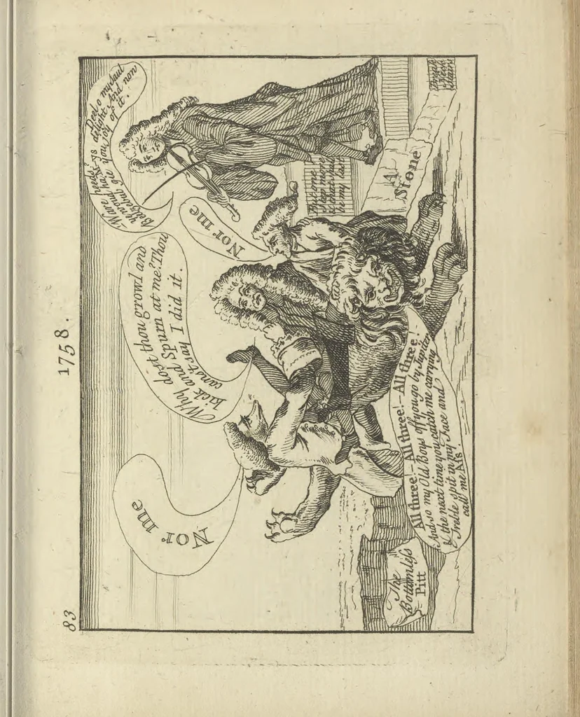 An illustration from A political and satirical history of the years 1756, 1757, 1758, 1759, 1760, 1761, and 1762. : In a series of 112 humourous and entertaining prints. Contraining all the most remarkable transactions, characters and caricatures of those memorable years. To which is annexed, an explanatory account or key to every print, 1762, leaf 194