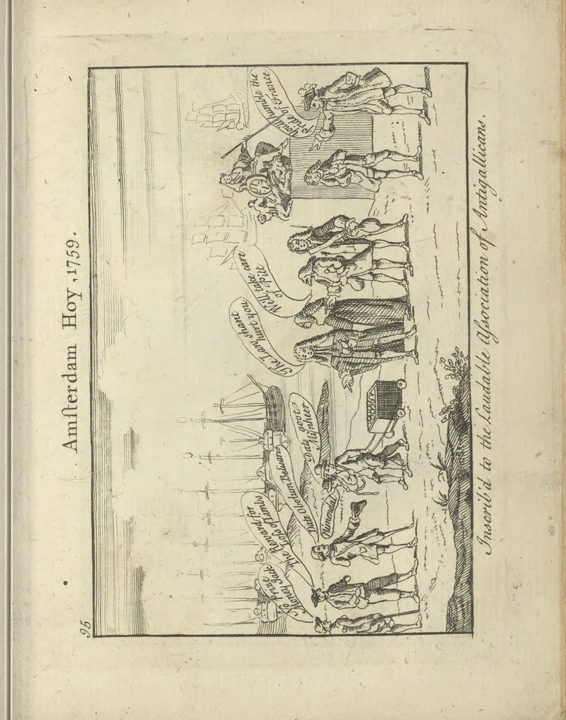An illustration from A political and satirical history of the years 1756, 1757, 1758, 1759, 1760, 1761, and 1762. : In a series of 112 humourous and entertaining prints. Contraining all the most remarkable transactions, characters and caricatures of those memorable years. To which is annexed, an explanatory account or key to every print, 1762, leaf 218