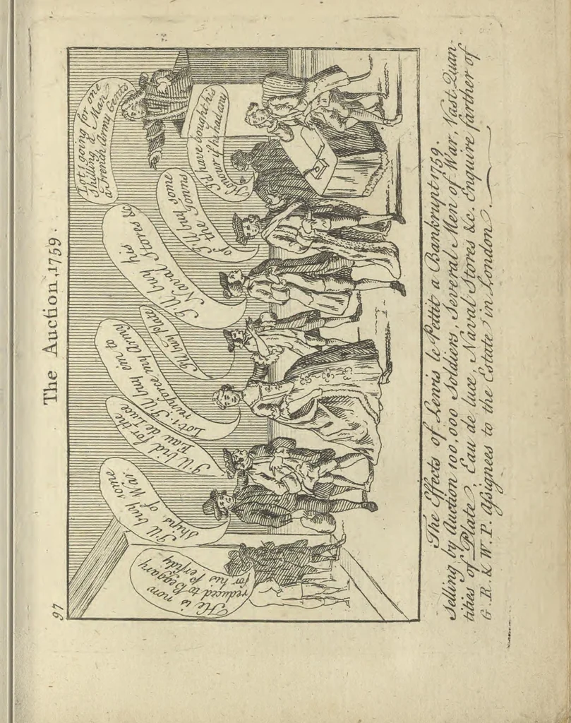 An illustration from A political and satirical history of the years 1756, 1757, 1758, 1759, 1760, 1761, and 1762. : In a series of 112 humourous and entertaining prints. Contraining all the most remarkable transactions, characters and caricatures of those memorable years. To which is annexed, an explanatory account or key to every print, 1762, leaf 222