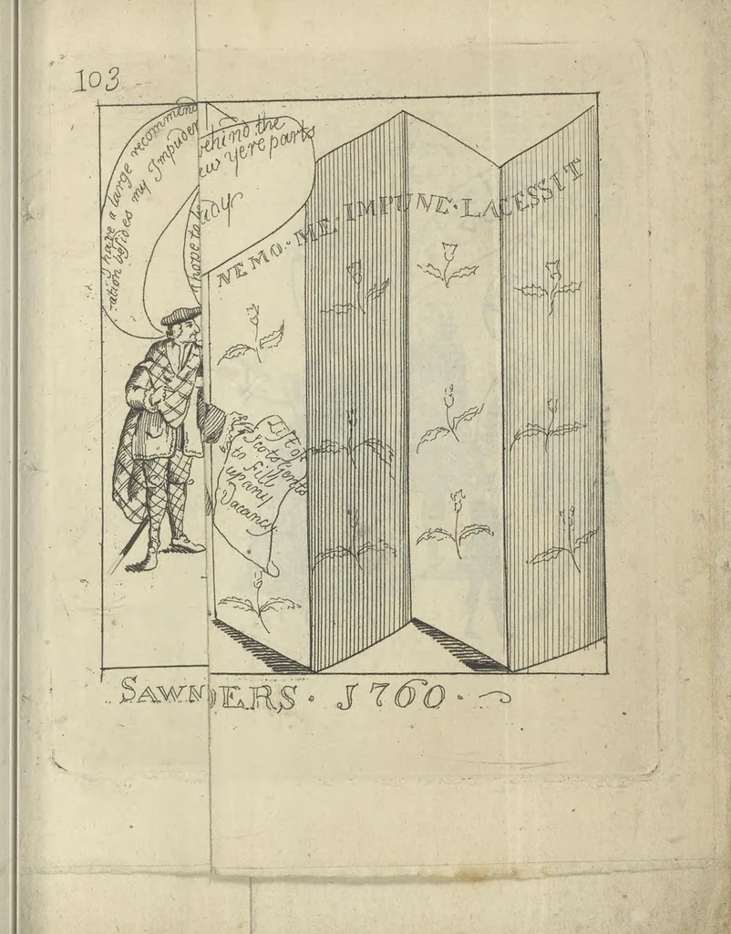An illustration from A political and satirical history of the years 1756, 1757, 1758, 1759, 1760, 1761, and 1762. : In a series of 112 humourous and entertaining prints. Contraining all the most remarkable transactions, characters and caricatures of those memorable years. To which is annexed, an explanatory account or key to every print, 1762, leaf 234