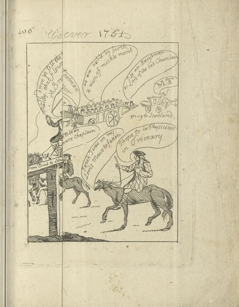 An illustration from A political and satirical history of the years 1756, 1757, 1758, 1759, 1760, 1761, and 1762. : In a series of 112 humourous and entertaining prints. Contraining all the most remarkable transactions, characters and caricatures of those memorable years. To which is annexed, an explanatory account or key to every print, 1762, leaf 246