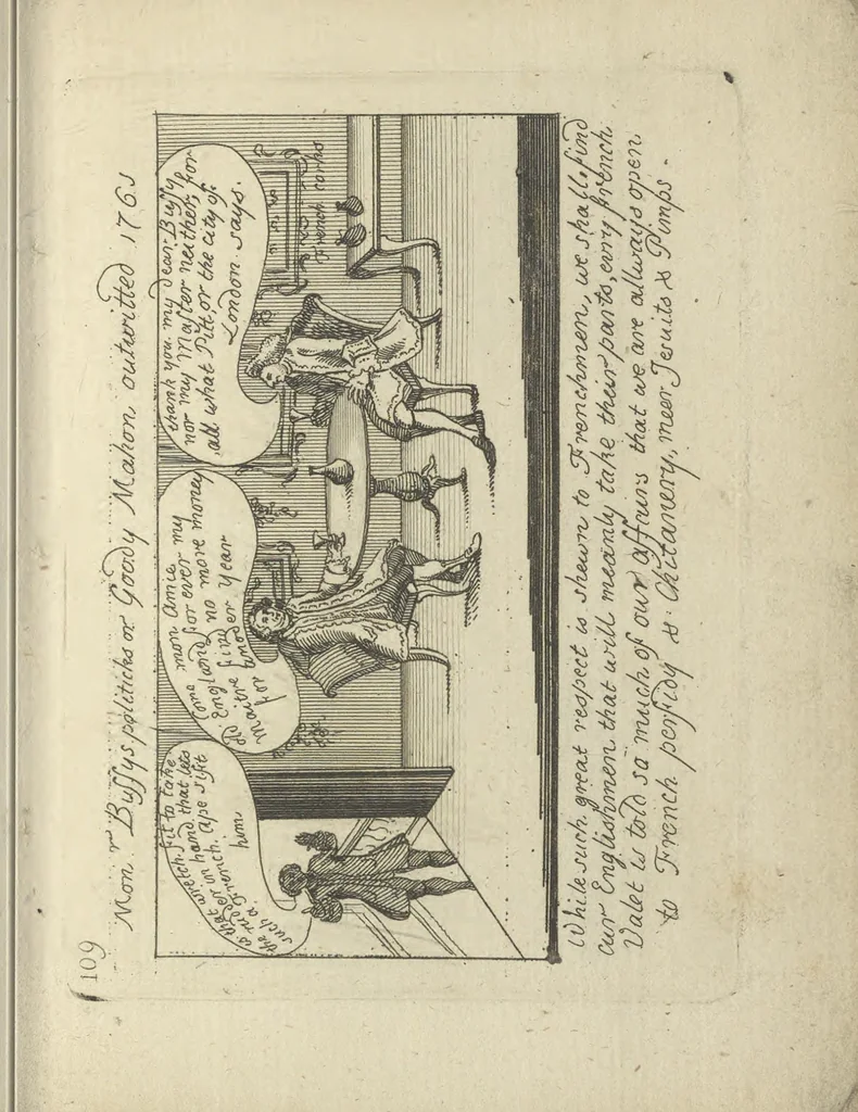 An illustration from A political and satirical history of the years 1756, 1757, 1758, 1759, 1760, 1761, and 1762. : In a series of 112 humourous and entertaining prints. Contraining all the most remarkable transactions, characters and caricatures of those memorable years. To which is annexed, an explanatory account or key to every print, 1762, leaf 254