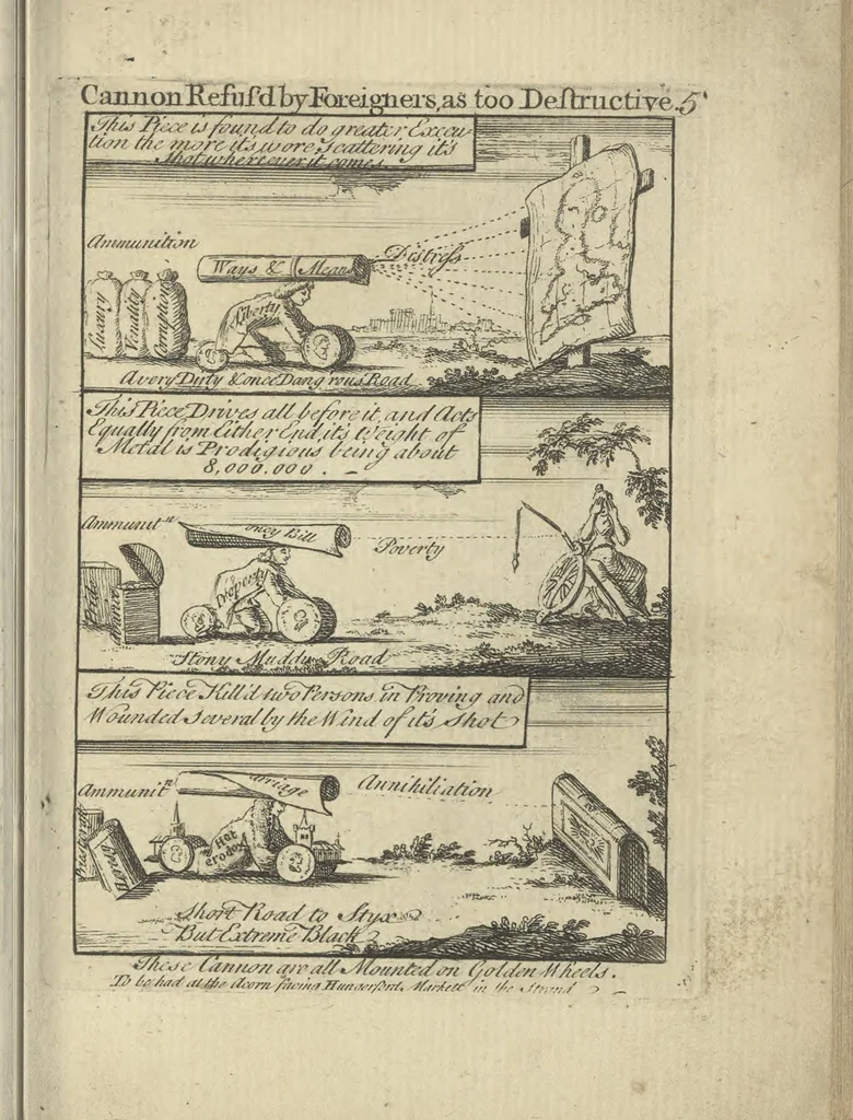 An illustration from A political and satirical history of the years 1756, 1757, 1758, 1759, 1760, 1761, and 1762. : In a series of 112 humourous and entertaining prints. Contraining all the most remarkable transactions, characters and caricatures of those memorable years. To which is annexed, an explanatory account or key to every print, 1762, leaf 38