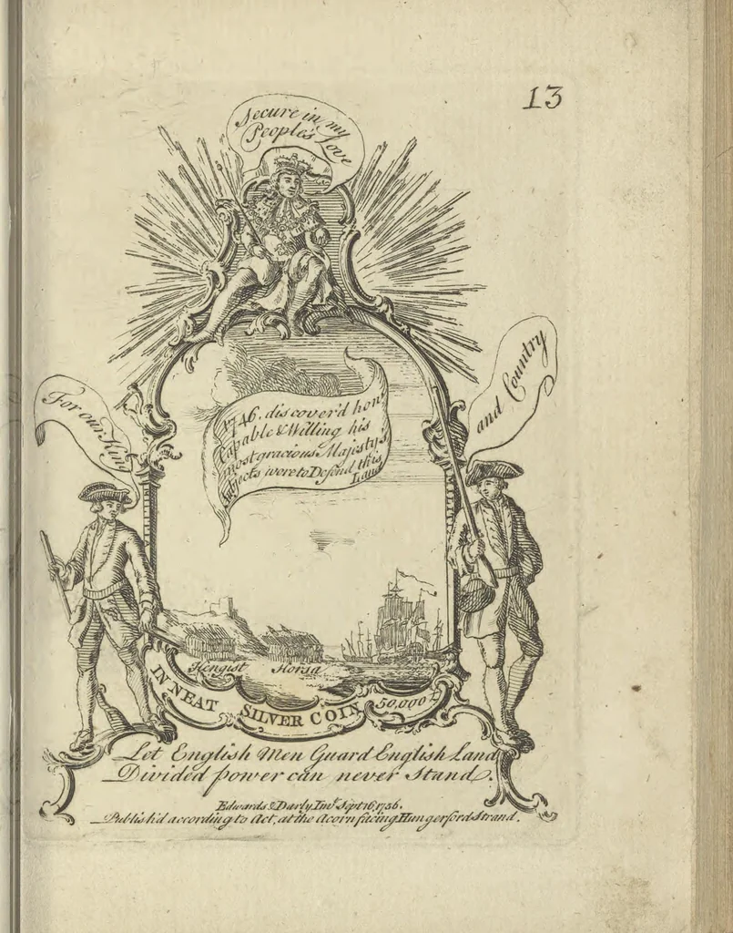 An illustration from A political and satirical history of the years 1756, 1757, 1758, 1759, 1760, 1761, and 1762. : In a series of 112 humourous and entertaining prints. Contraining all the most remarkable transactions, characters and caricatures of those memorable years. To which is annexed, an explanatory account or key to every print, 1762, leaf 54