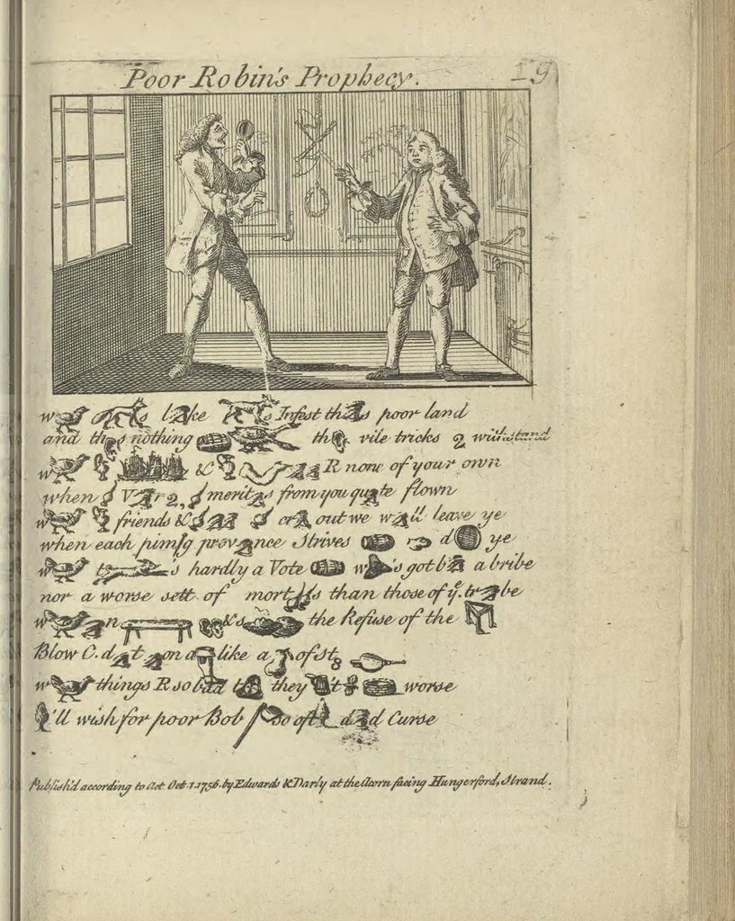An illustration from A political and satirical history of the years 1756, 1757, 1758, 1759, 1760, 1761, and 1762. : In a series of 112 humourous and entertaining prints. Contraining all the most remarkable transactions, characters and caricatures of those memorable years. To which is annexed, an explanatory account or key to every print, 1762, leaf 66