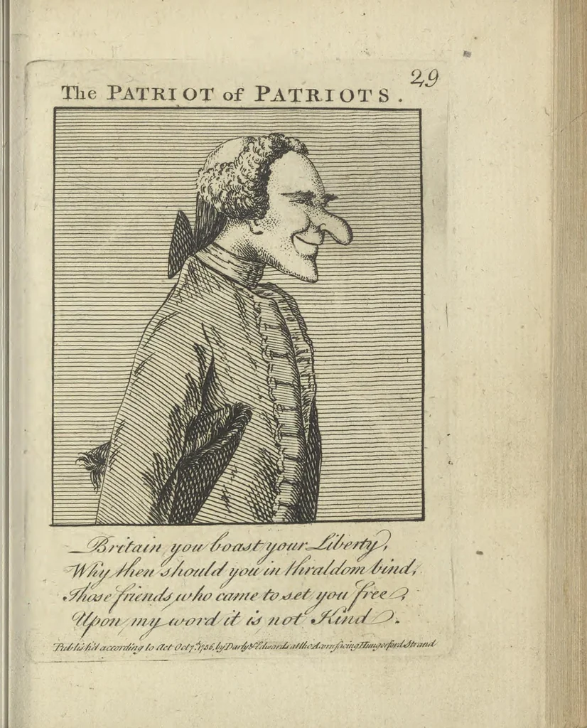 An illustration from A political and satirical history of the years 1756, 1757, 1758, 1759, 1760, 1761, and 1762. : In a series of 112 humourous and entertaining prints. Contraining all the most remarkable transactions, characters and caricatures of those memorable years. To which is annexed, an explanatory account or key to every print, 1762, leaf 86