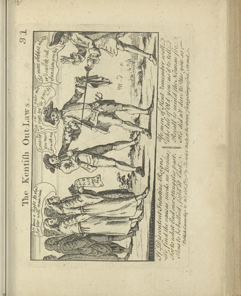 An illustration from A political and satirical history of the years 1756, 1757, 1758, 1759, 1760, 1761, and 1762. : In a series of 112 humourous and entertaining prints. Contraining all the most remarkable transactions, characters and caricatures of those memorable years. To which is annexed, an explanatory account or key to every print, 1762, leaf 90
