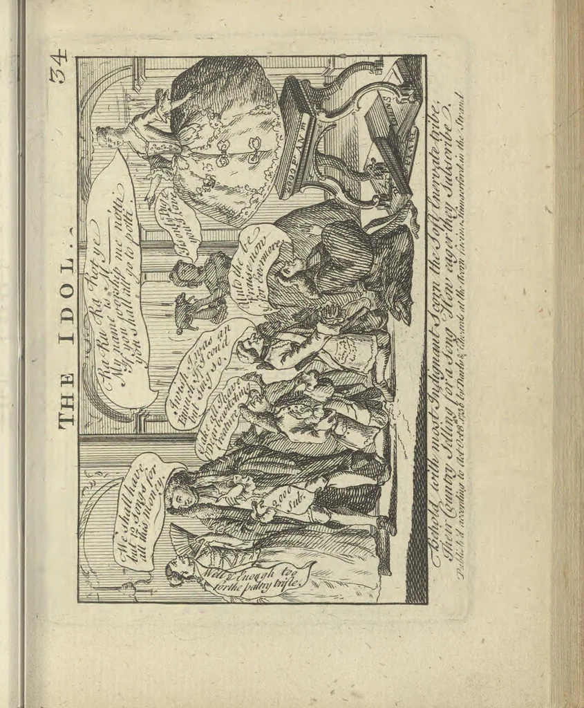 An illustration from A political and satirical history of the years 1756, 1757, 1758, 1759, 1760, 1761, and 1762. : In a series of 112 humourous and entertaining prints. Contraining all the most remarkable transactions, characters and caricatures of those memorable years. To which is annexed, an explanatory account or key to every print, 1762, leaf 96