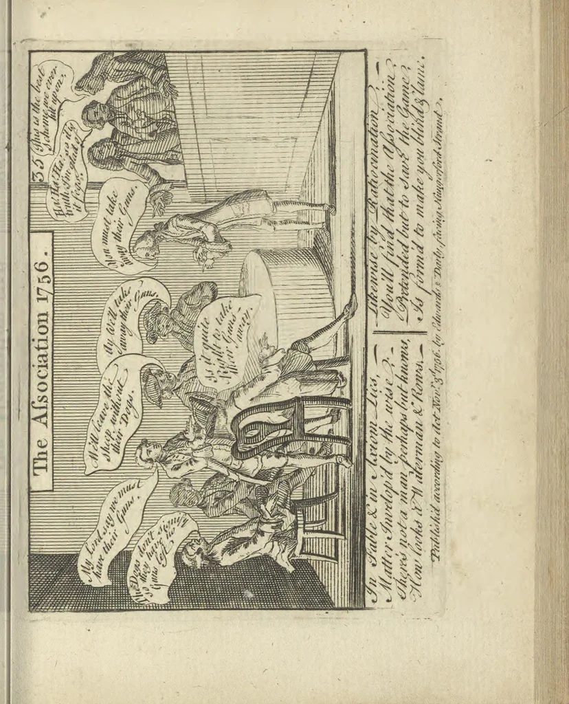An illustration from A political and satirical history of the years 1756, 1757, 1758, 1759, 1760, 1761, and 1762. : In a series of 112 humourous and entertaining prints. Contraining all the most remarkable transactions, characters and caricatures of those memorable years. To which is annexed, an explanatory account or key to every print, 1762, leaf 98