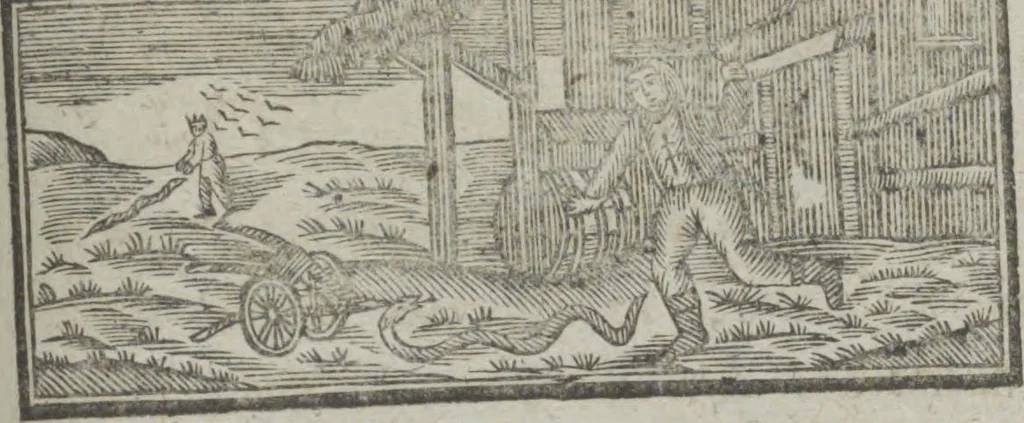 An illustration from Dli︠a︡ maloli︠e︡tnikh di︠e︡teĭ nachinai︠u︡shchikh obuchatʹsi︠a︡ rossīĭskomu chtenīi︠u︡ Azbuka, ili, pervonachalʹnyĭ urok, rukovodstvui︠u︡shchīĭ ikh legchaĭshim sposobom k chtenīi︠u︡ knig, 1813, leaf 58