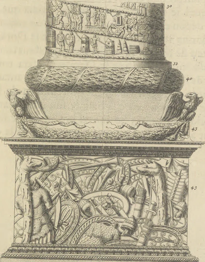 An illustration from Parallele de l'architectvre antiqve et de la moderne : avec vn recveil des dix principavx avthevrs qui ont écrit des cinq ordres ; sçauoir Palladio et Scamozzi, Serlio et Vignola, D. Barbaro et Cataneo, L.B. Alberti et Viola, Bvllant et De Lorme, comparez entre eux. Les trois ordres Grecs, le Doriqve, l'Ioniqve & le Corinthien, font la premiere partie de ce Traitté: Et les deux Latins, le Toscan & le Composite, en font la derniere, 1650, leaf 110