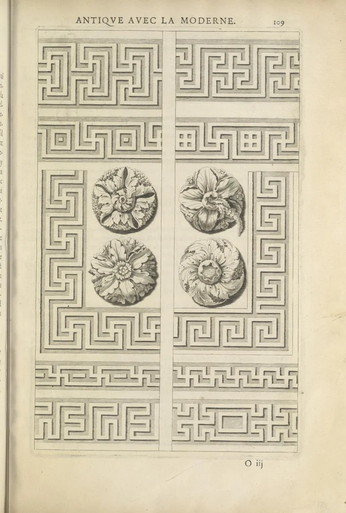 An illustration from Parallele de l'architectvre antiqve et de la moderne : avec vn recveil des dix principavx avthevrs qui ont écrit des cinq ordres ; sçauoir Palladio et Scamozzi, Serlio et Vignola, D. Barbaro et Cataneo, L.B. Alberti et Viola, Bvllant et De Lorme, comparez entre eux. Les trois ordres Grecs, le Doriqve, l'Ioniqve & le Corinthien, font la premiere partie de ce Traitté: Et les deux Latins, le Toscan & le Composite, en font la derniere, 1650, leaf 128