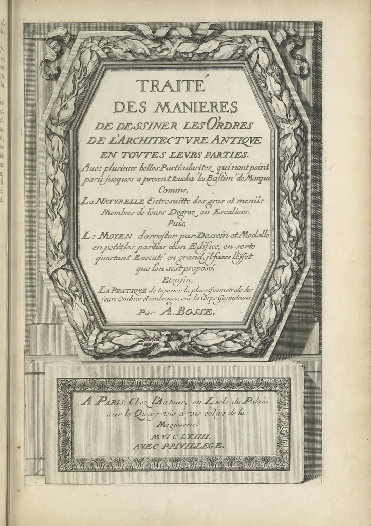 An illustration from Parallele de l'architectvre antiqve et de la moderne : avec vn recveil des dix principavx avthevrs qui ont écrit des cinq ordres ; sçauoir Palladio et Scamozzi, Serlio et Vignola, D. Barbaro et Cataneo, L.B. Alberti et Viola, Bvllant et De Lorme, comparez entre eux. Les trois ordres Grecs, le Doriqve, l'Ioniqve & le Corinthien, font la premiere partie de ce Traitté: Et les deux Latins, le Toscan & le Composite, en font la derniere, 1650, leaf 132