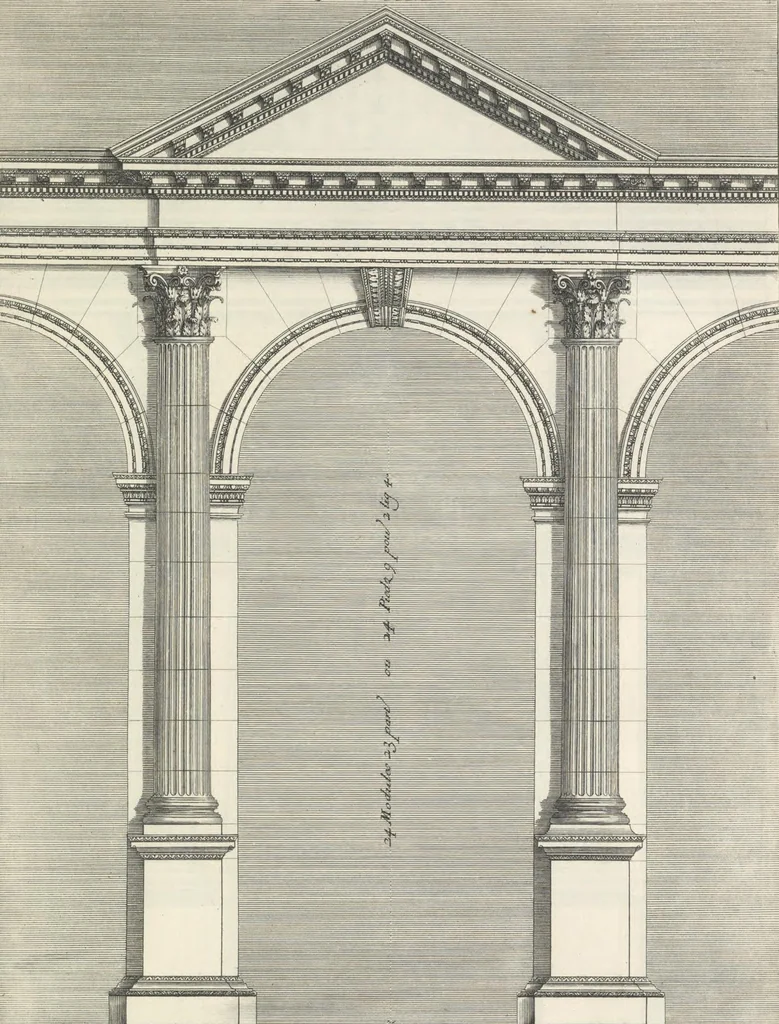 An illustration from Parallele de l'architectvre antiqve et de la moderne : avec vn recveil des dix principavx avthevrs qui ont écrit des cinq ordres ; sçauoir Palladio et Scamozzi, Serlio et Vignola, D. Barbaro et Cataneo, L.B. Alberti et Viola, Bvllant et De Lorme, comparez entre eux. Les trois ordres Grecs, le Doriqve, l'Ioniqve & le Corinthien, font la premiere partie de ce Traitté: Et les deux Latins, le Toscan & le Composite, en font la derniere, 1650, leaf 148