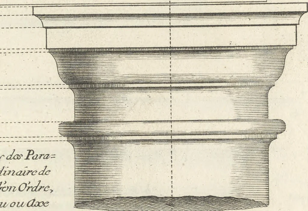 An illustration from Parallele de l'architectvre antiqve et de la moderne : avec vn recveil des dix principavx avthevrs qui ont écrit des cinq ordres ; sçauoir Palladio et Scamozzi, Serlio et Vignola, D. Barbaro et Cataneo, L.B. Alberti et Viola, Bvllant et De Lorme, comparez entre eux. Les trois ordres Grecs, le Doriqve, l'Ioniqve & le Corinthien, font la premiere partie de ce Traitté: Et les deux Latins, le Toscan & le Composite, en font la derniere, 1650, leaf 168