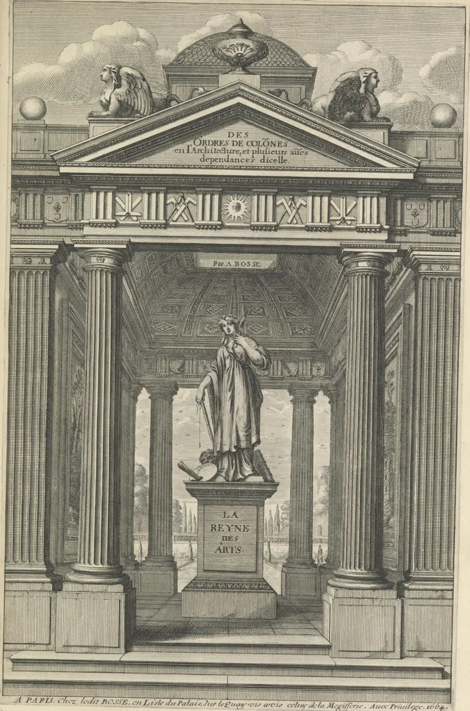 An illustration from Parallele de l'architectvre antiqve et de la moderne : avec vn recveil des dix principavx avthevrs qui ont écrit des cinq ordres ; sçauoir Palladio et Scamozzi, Serlio et Vignola, D. Barbaro et Cataneo, L.B. Alberti et Viola, Bvllant et De Lorme, comparez entre eux. Les trois ordres Grecs, le Doriqve, l'Ioniqve & le Corinthien, font la premiere partie de ce Traitté: Et les deux Latins, le Toscan & le Composite, en font la derniere, 1650, leaf 226