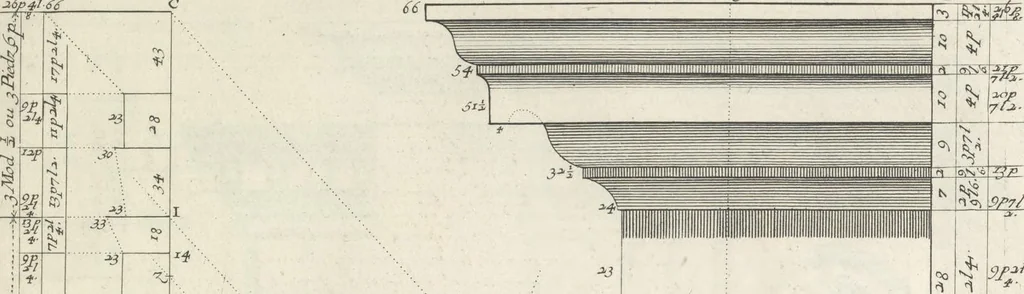 An illustration from Parallele de l'architectvre antiqve et de la moderne : avec vn recveil des dix principavx avthevrs qui ont écrit des cinq ordres ; sçauoir Palladio et Scamozzi, Serlio et Vignola, D. Barbaro et Cataneo, L.B. Alberti et Viola, Bvllant et De Lorme, comparez entre eux. Les trois ordres Grecs, le Doriqve, l'Ioniqve & le Corinthien, font la premiere partie de ce Traitté: Et les deux Latins, le Toscan & le Composite, en font la derniere, 1650, leaf 230