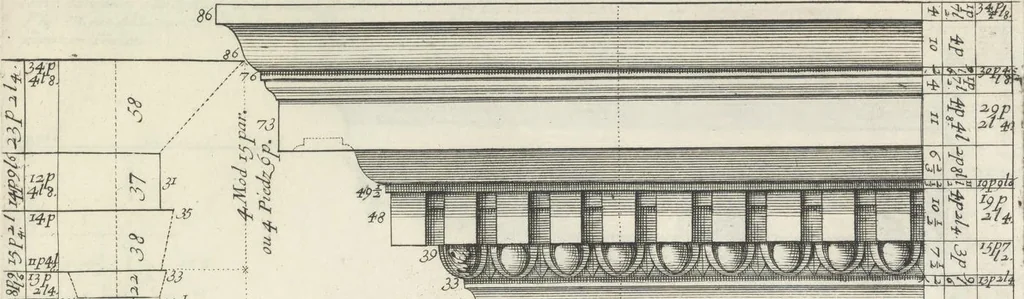 An illustration from Parallele de l'architectvre antiqve et de la moderne : avec vn recveil des dix principavx avthevrs qui ont écrit des cinq ordres ; sçauoir Palladio et Scamozzi, Serlio et Vignola, D. Barbaro et Cataneo, L.B. Alberti et Viola, Bvllant et De Lorme, comparez entre eux. Les trois ordres Grecs, le Doriqve, l'Ioniqve & le Corinthien, font la premiere partie de ce Traitté: Et les deux Latins, le Toscan & le Composite, en font la derniere, 1650, leaf 236