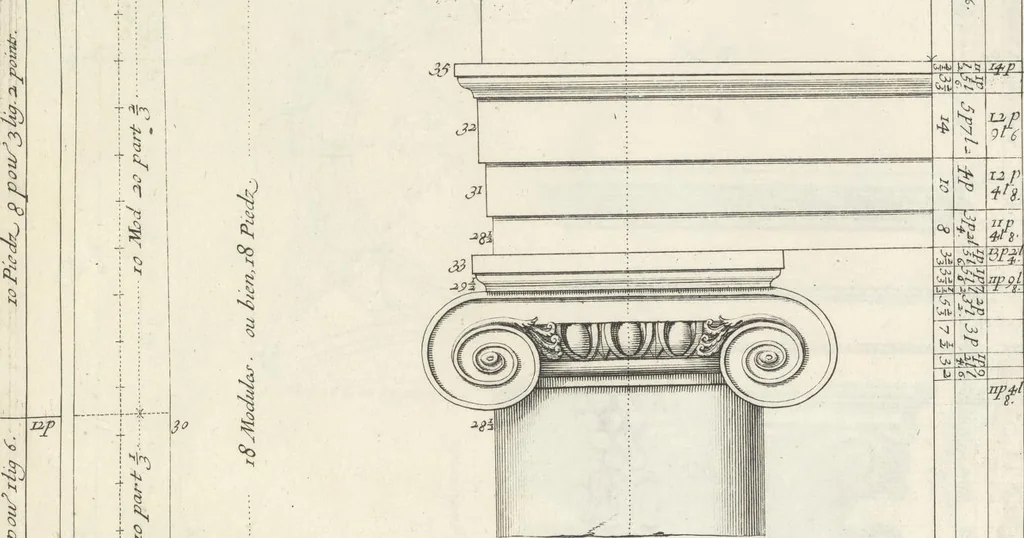 An illustration from Parallele de l'architectvre antiqve et de la moderne : avec vn recveil des dix principavx avthevrs qui ont écrit des cinq ordres ; sçauoir Palladio et Scamozzi, Serlio et Vignola, D. Barbaro et Cataneo, L.B. Alberti et Viola, Bvllant et De Lorme, comparez entre eux. Les trois ordres Grecs, le Doriqve, l'Ioniqve & le Corinthien, font la premiere partie de ce Traitté: Et les deux Latins, le Toscan & le Composite, en font la derniere, 1650, leaf 236