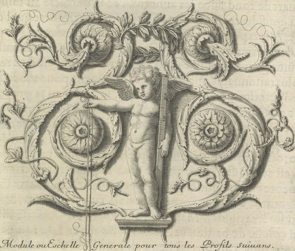 An illustration from Parallele de l'architectvre antiqve et de la moderne : avec vn recveil des dix principavx avthevrs qui ont écrit des cinq ordres ; sçauoir Palladio et Scamozzi, Serlio et Vignola, D. Barbaro et Cataneo, L.B. Alberti et Viola, Bvllant et De Lorme, comparez entre eux. Les trois ordres Grecs, le Doriqve, l'Ioniqve & le Corinthien, font la premiere partie de ce Traitté: Et les deux Latins, le Toscan & le Composite, en font la derniere, 1650, leaf 32