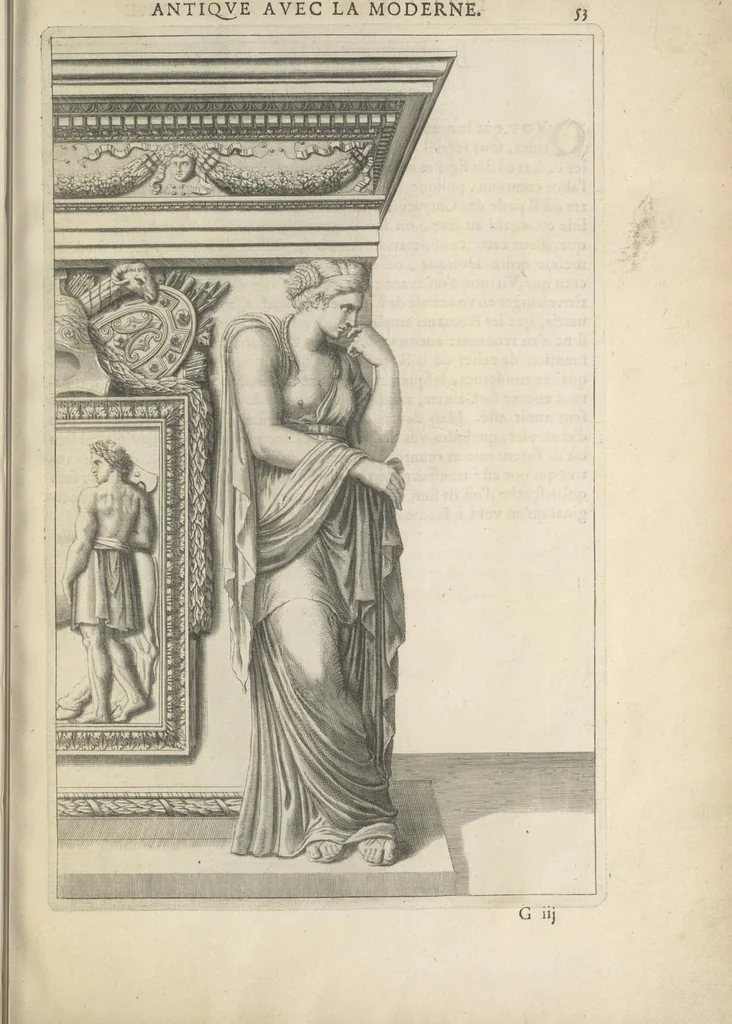 An illustration from Parallele de l'architectvre antiqve et de la moderne : avec vn recveil des dix principavx avthevrs qui ont écrit des cinq ordres ; sçauoir Palladio et Scamozzi, Serlio et Vignola, D. Barbaro et Cataneo, L.B. Alberti et Viola, Bvllant et De Lorme, comparez entre eux. Les trois ordres Grecs, le Doriqve, l'Ioniqve & le Corinthien, font la premiere partie de ce Traitté: Et les deux Latins, le Toscan & le Composite, en font la derniere, 1650, leaf 72