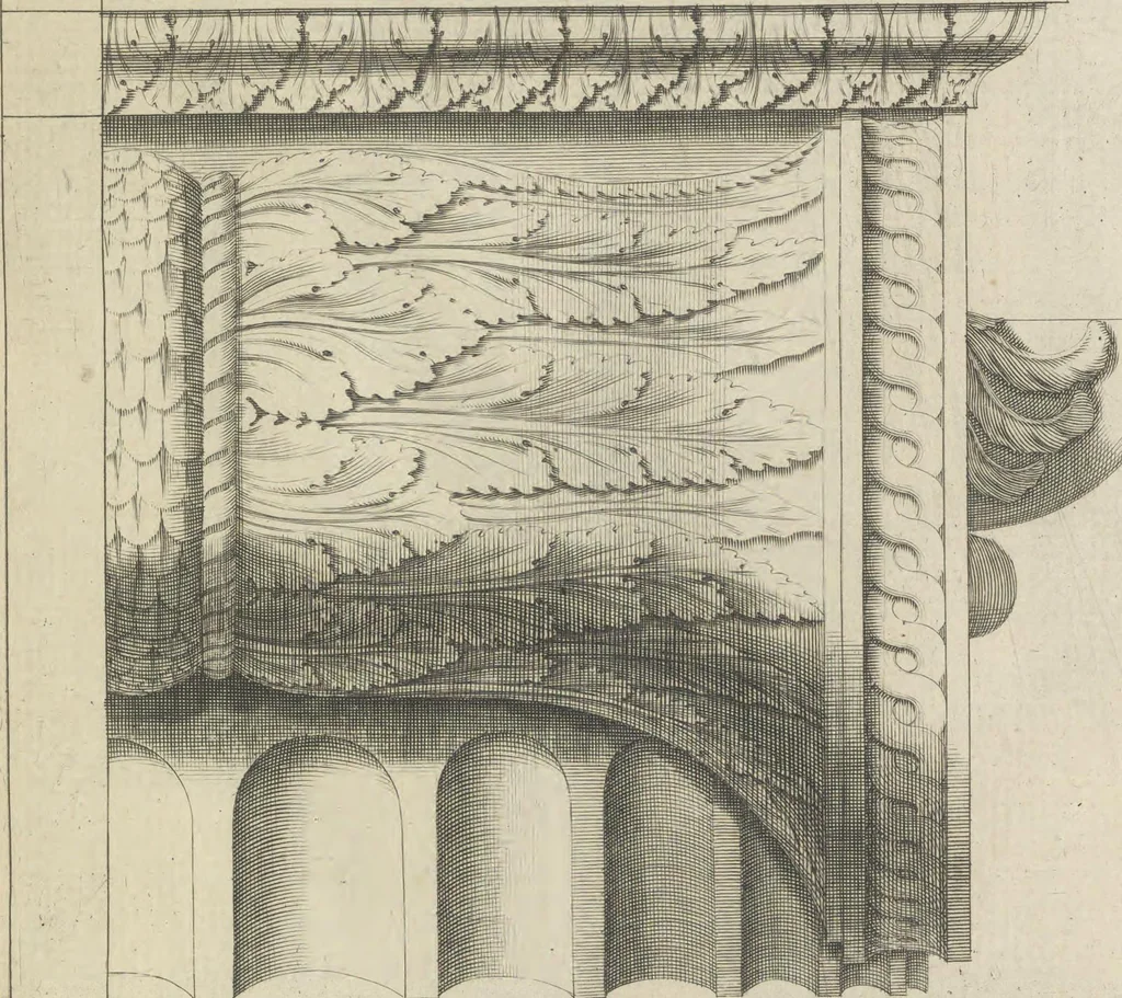 An illustration from Parallele de l'architectvre antiqve et de la moderne : avec vn recveil des dix principavx avthevrs qui ont écrit des cinq ordres ; sçauoir Palladio et Scamozzi, Serlio et Vignola, D. Barbaro et Cataneo, L.B. Alberti et Viola, Bvllant et De Lorme, comparez entre eux. Les trois ordres Grecs, le Doriqve, l'Ioniqve & le Corinthien, font la premiere partie de ce Traitté: Et les deux Latins, le Toscan & le Composite, en font la derniere, 1650, leaf 76