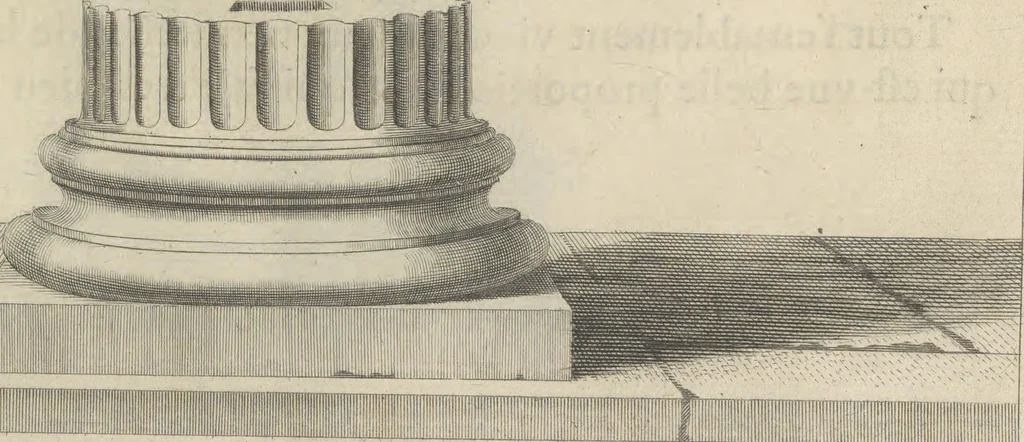 An illustration from Parallele de l'architectvre antiqve et de la moderne : avec vn recveil des dix principavx avthevrs qui ont écrit des cinq ordres ; sçauoir Palladio et Scamozzi, Serlio et Vignola, D. Barbaro et Cataneo, L.B. Alberti et Viola, Bvllant et De Lorme, comparez entre eux. Les trois ordres Grecs, le Doriqve, l'Ioniqve & le Corinthien, font la premiere partie de ce Traitté: Et les deux Latins, le Toscan & le Composite, en font la derniere, 1650, leaf 86