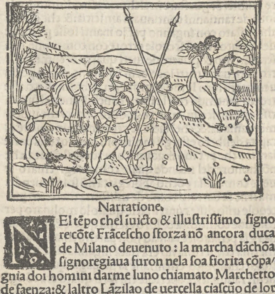 An illustration from Nouellino de Masuccio Salernitano, 1503, leaf 101