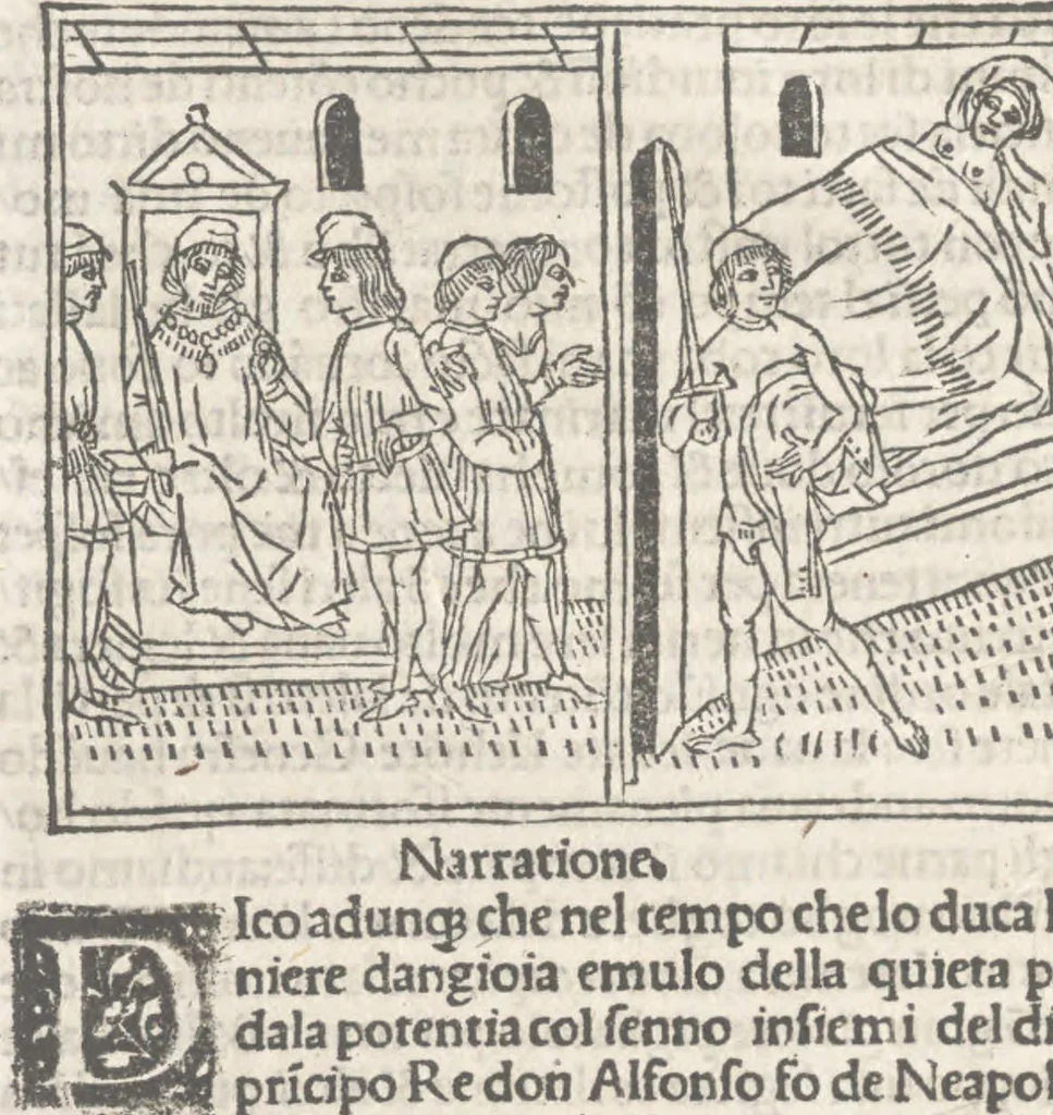 An illustration from Nouellino de Masuccio Salernitano, 1503, leaf 109