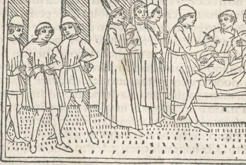 An illustration from Nouellino de Masuccio Salernitano, 1503, leaf 29