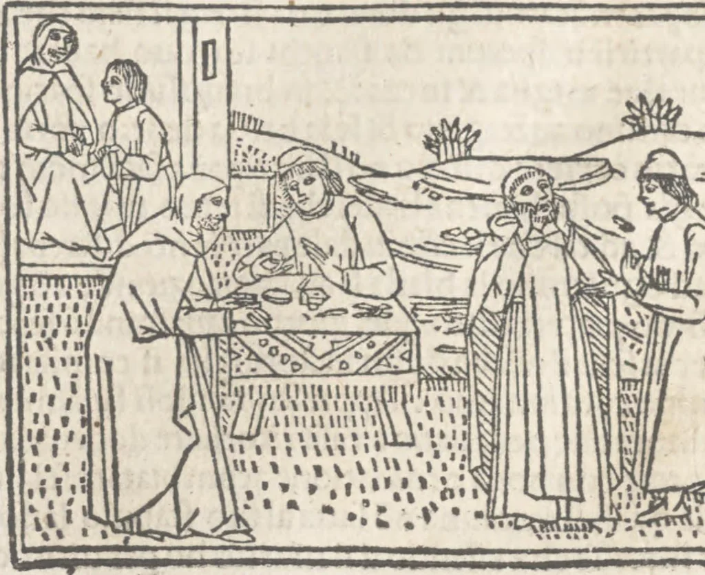 An illustration from Nouellino de Masuccio Salernitano, 1503, leaf 39