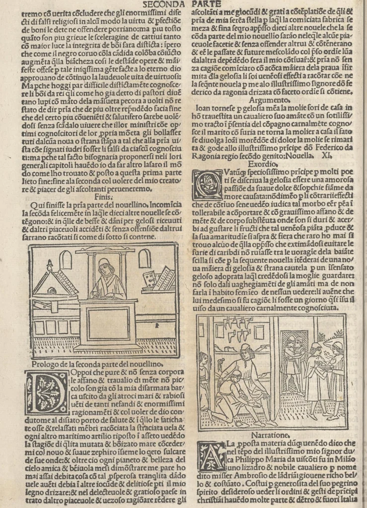 An illustration from Nouellino de Masuccio Salernitano, 1503, leaf 43
