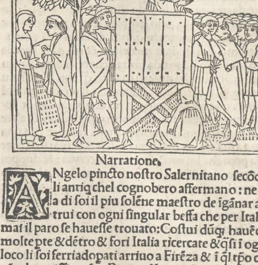 An illustration from Nouellino de Masuccio Salernitano, 1503, leaf 57