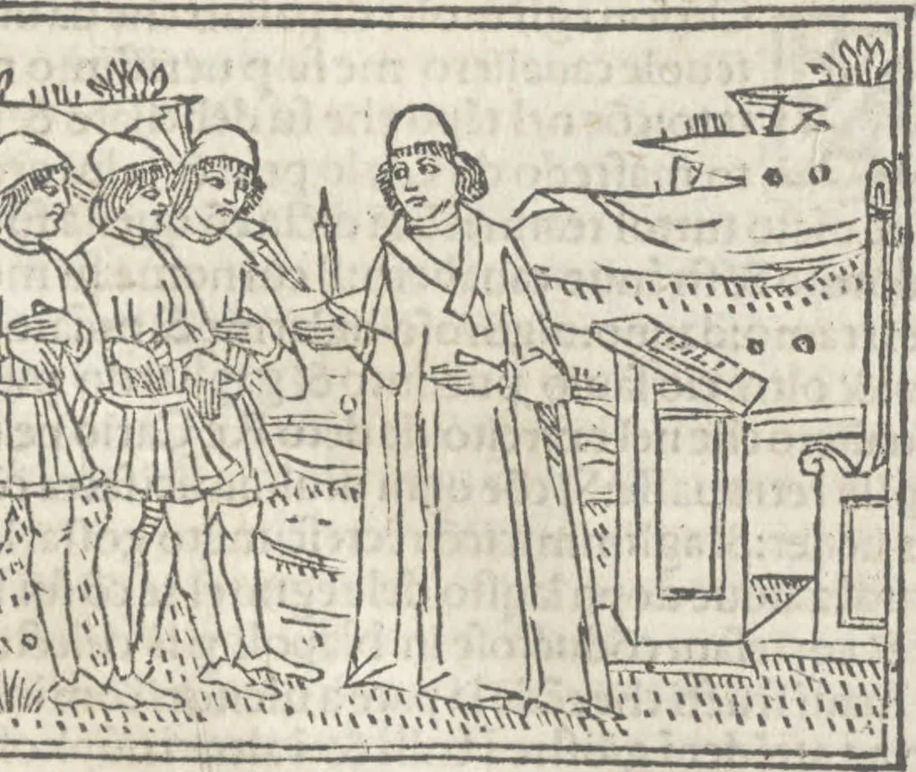 An illustration from Nouellino de Masuccio Salernitano, 1503, leaf 66