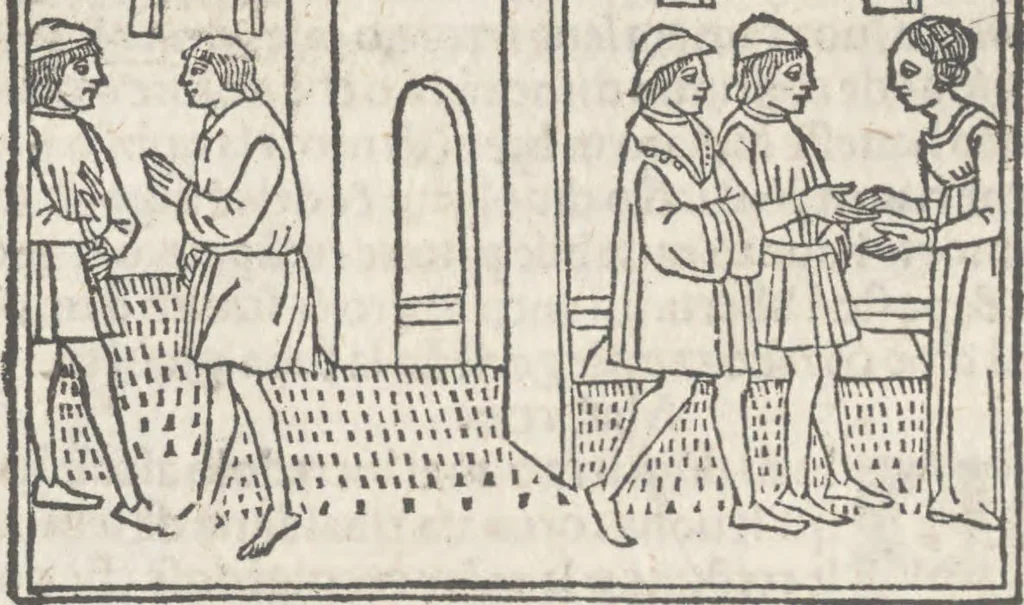 An illustration from Nouellino de Masuccio Salernitano, 1503, leaf 79