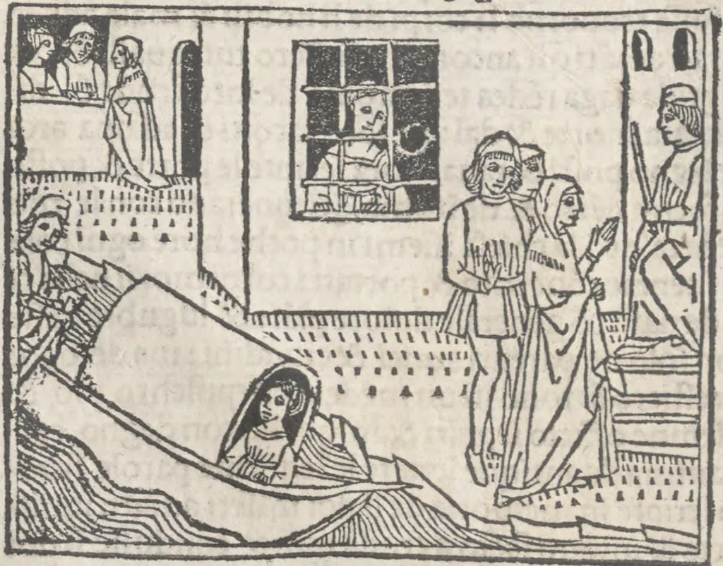An illustration from Nouellino de Masuccio Salernitano, 1503, leaf 91