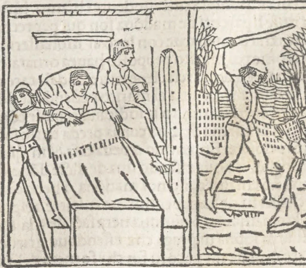 An illustration from Nouellino de Masuccio Salernitano, 1503, leaf 93