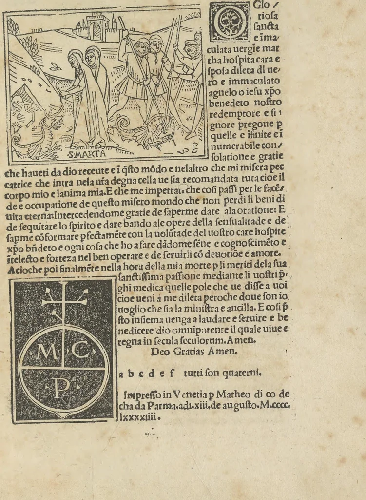 An illustration from Leggenda di Marta e Maddalena, 1494, leaf 102