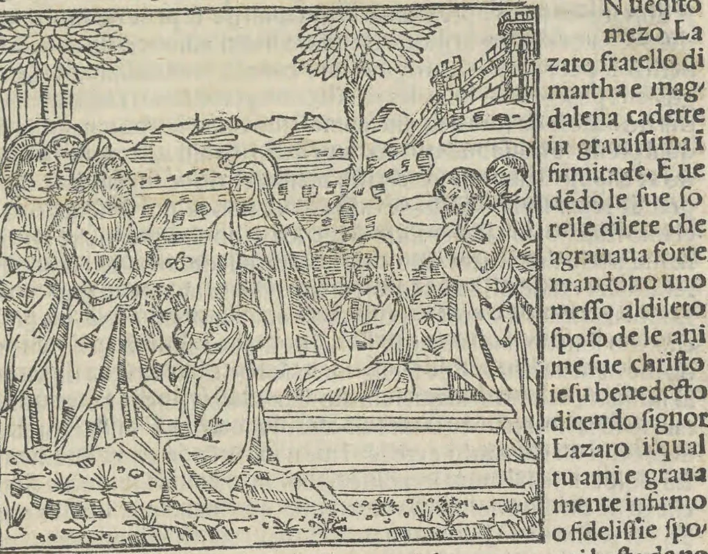 An illustration from Leggenda di Marta e Maddalena, 1494, leaf 48