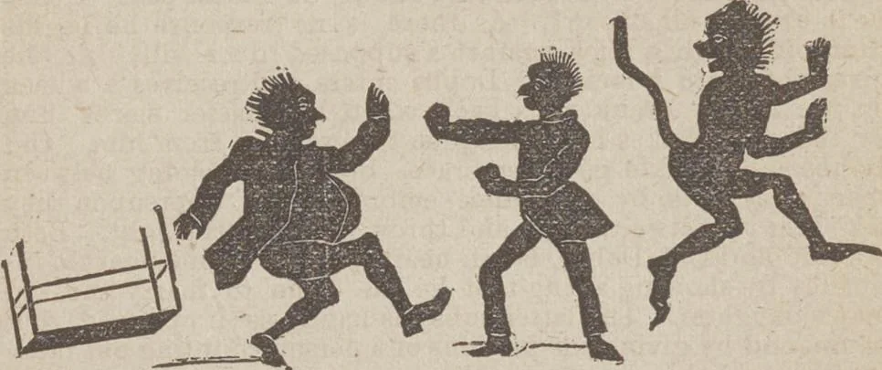 An illustration from Gilbert's book of pantomimes, acting charades, parlor theatricals, and tableaux ... Illustrated with numerous fine engravings, showing exactly how everything should be done, 1878, leaf 23