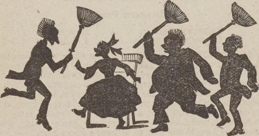 An illustration from Gilbert's book of pantomimes, acting charades, parlor theatricals, and tableaux ... Illustrated with numerous fine engravings, showing exactly how everything should be done, 1878, leaf 30