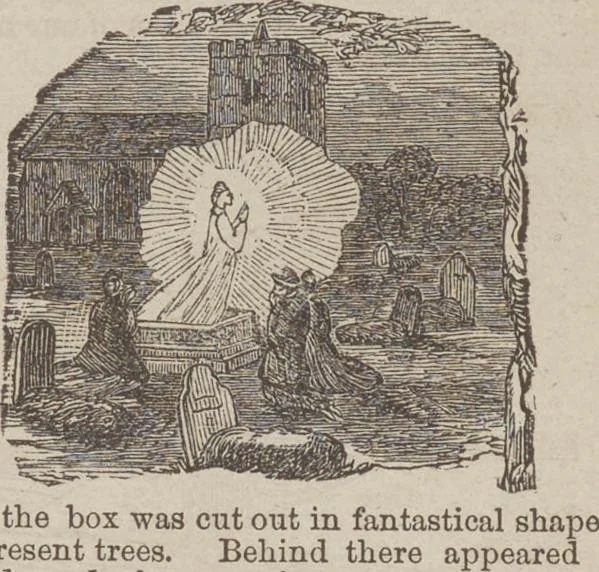 An illustration from Gilbert's book of pantomimes, acting charades, parlor theatricals, and tableaux ... Illustrated with numerous fine engravings, showing exactly how everything should be done, 1878, leaf 39